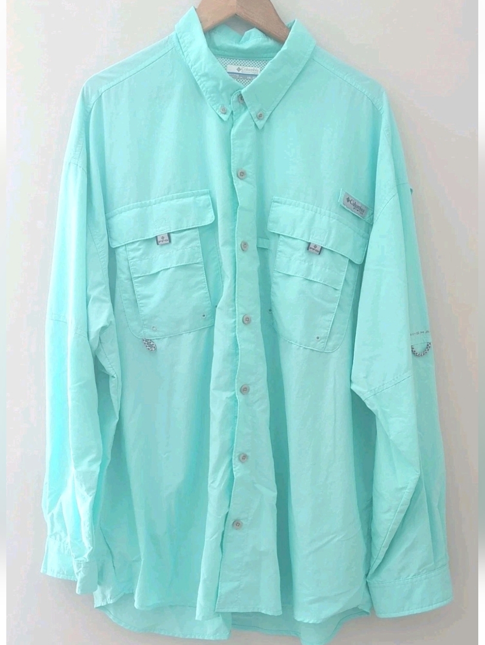 Columbia PFG Fishing Shirt XXL Mint Green Long Sleeve Vented Performance